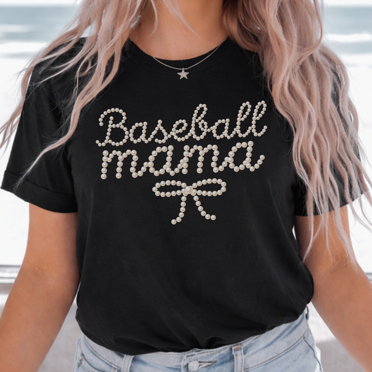 Baseball Mama in Pearls Tee