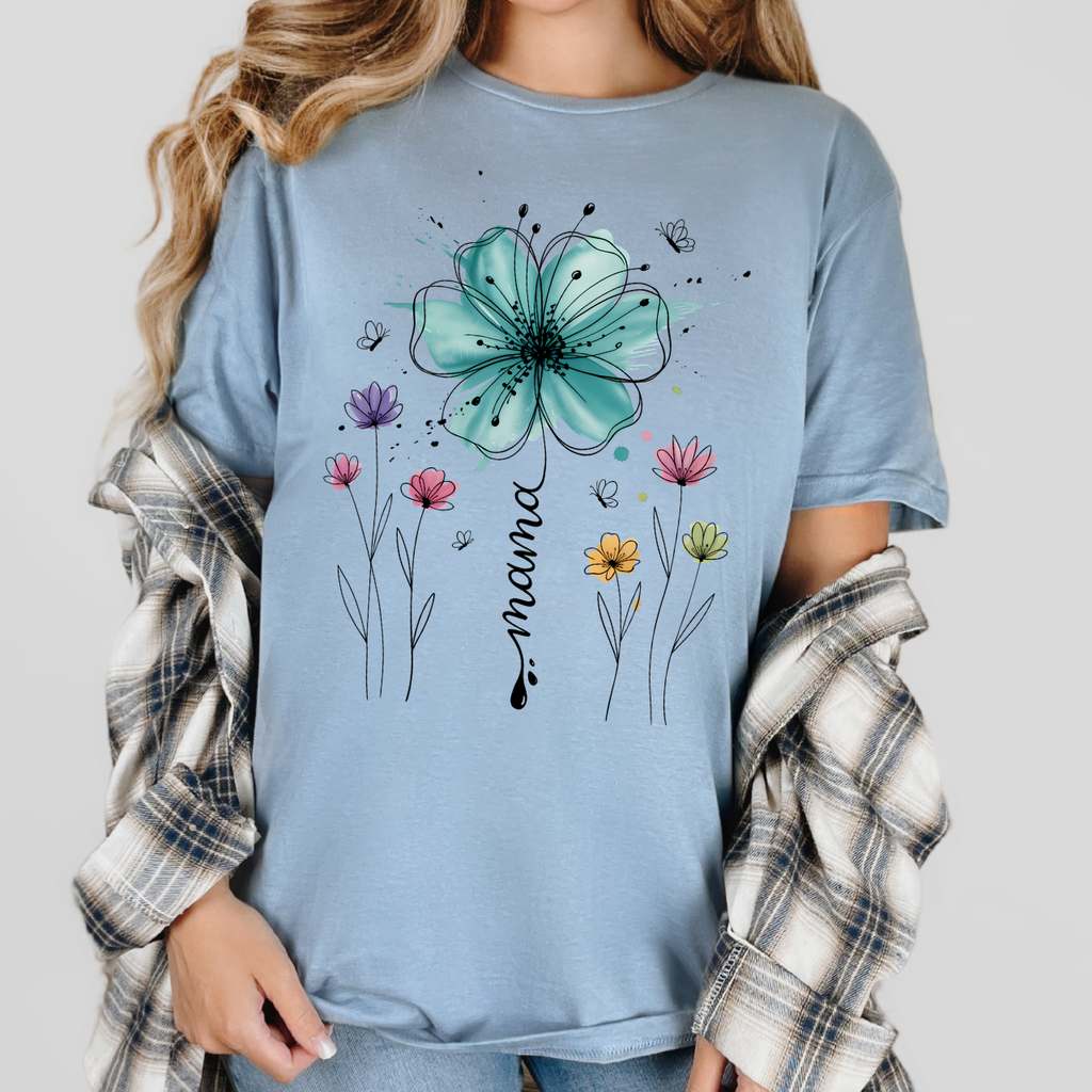 Mama with Teal Flower Tee