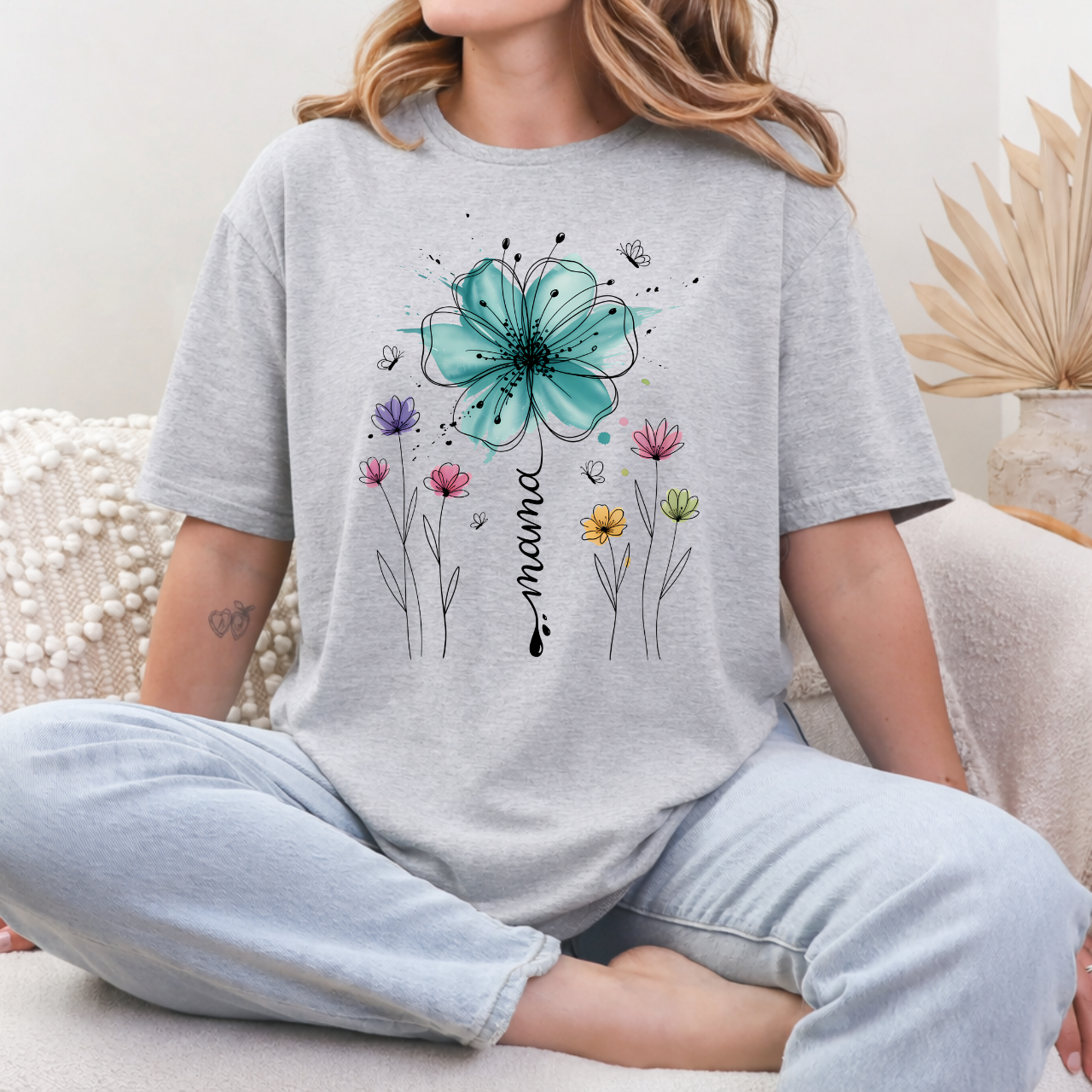 Mama with Teal Flower Tee