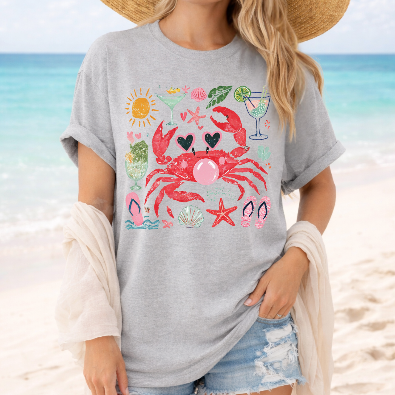 Crab Blowing Bubble Summer Tee