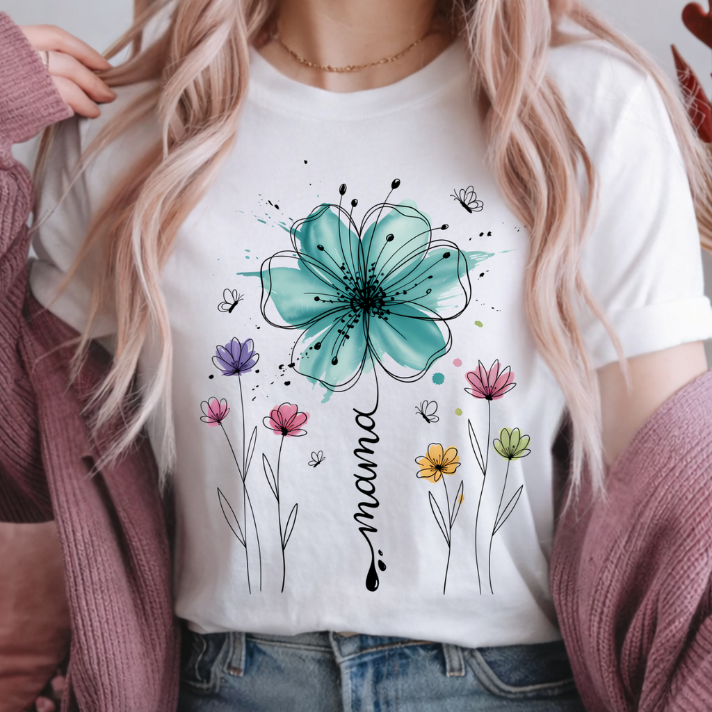Mama with Teal Flower Tee