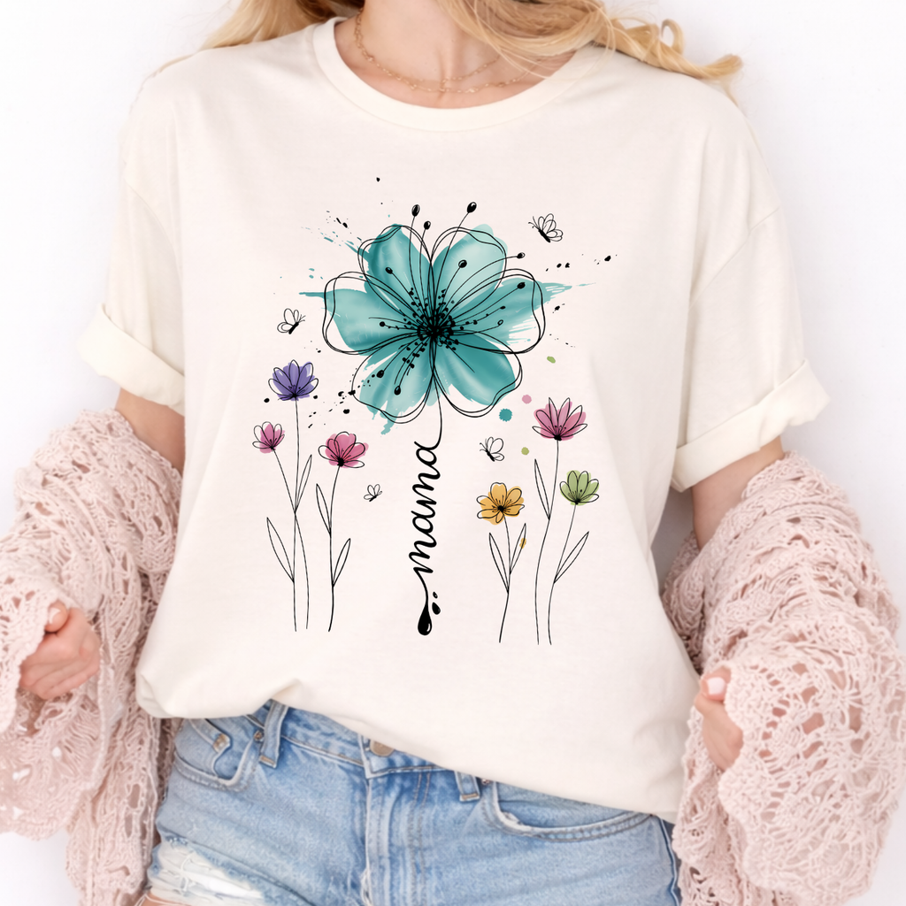 Mama with Teal Flower Tee