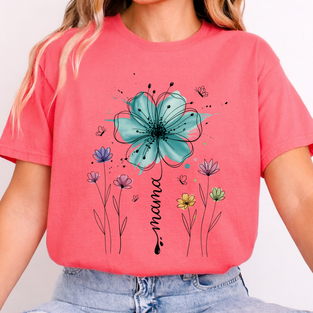 Mama with Teal Flower Tee