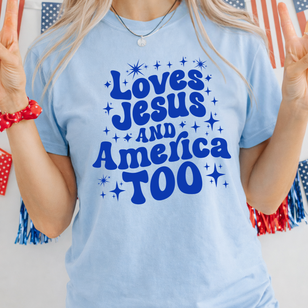Loves Jesus and America Too Tee