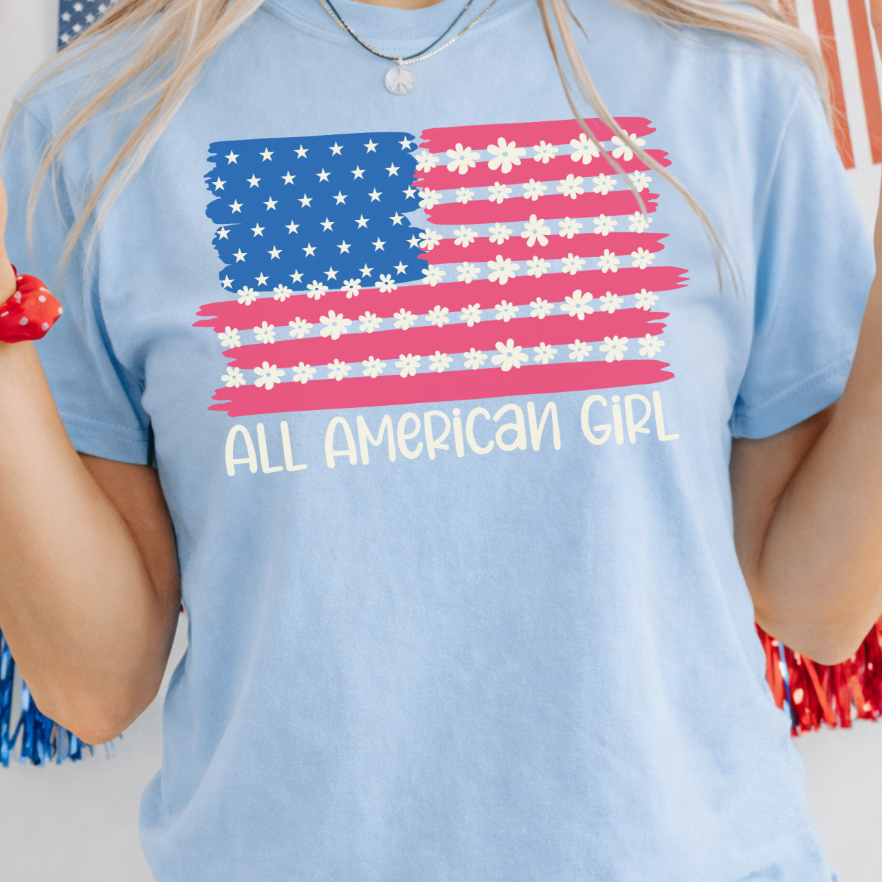 All American Girl Flower Flag Tee