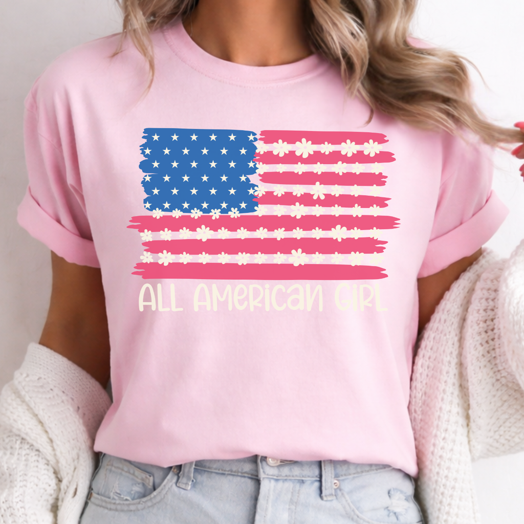 All American Girl Flower Flag Tee