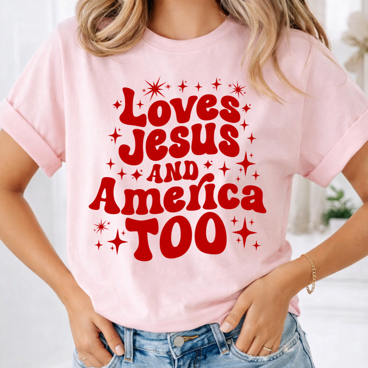 Loves Jesus and America Too Tee