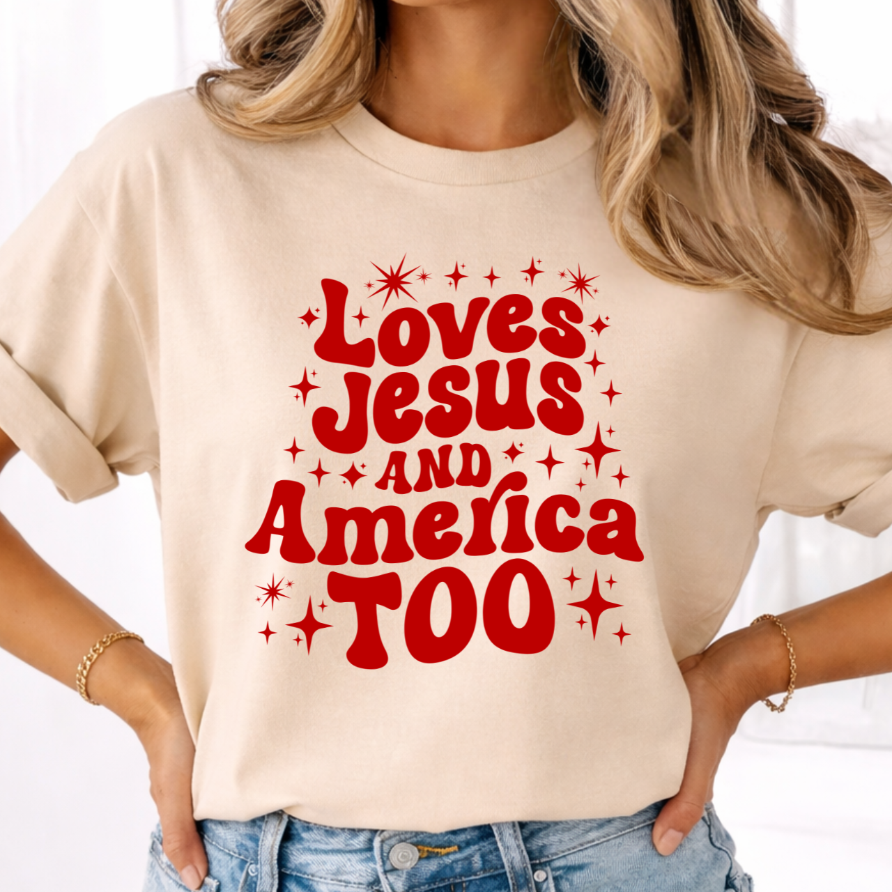Loves Jesus and America Too Tee
