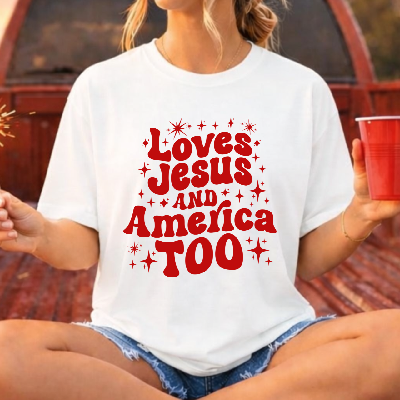Loves Jesus and America Too Tee