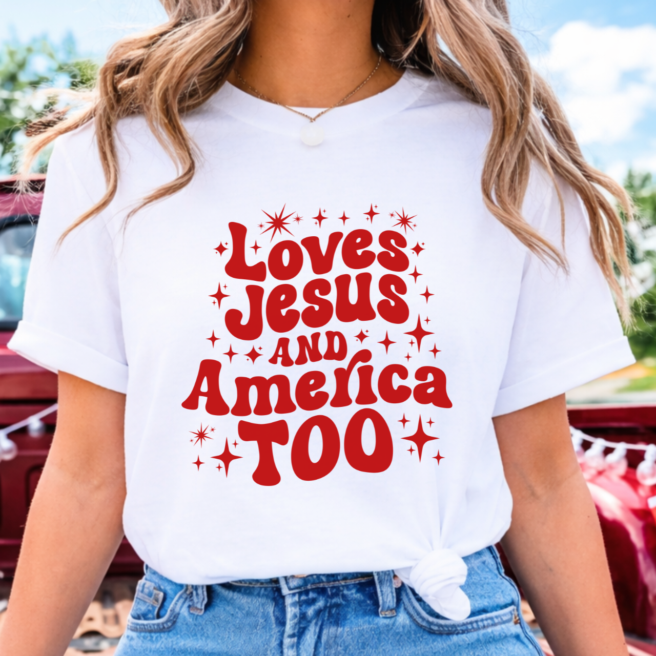 Loves Jesus and America Too Tee